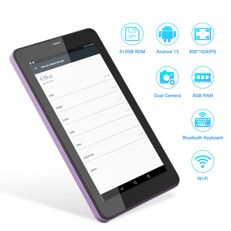 C Idea Android 13 Tablet التعليمي، 8+512GB، جهاز كمبيوتر محمول للكمبيوتر اللوحي ذو 7 بوصات مع دعم سيم  CM518pro Purple