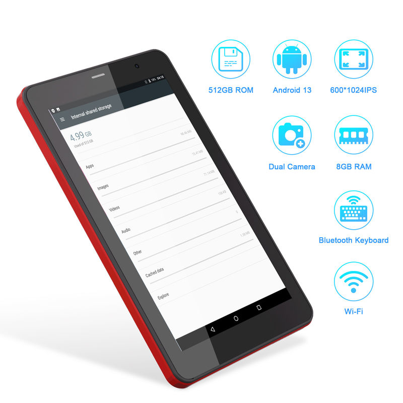 C Idea 7 بوصة Android 13 Tablet، كاميرات مزدوجة، دعم سيم، أقراص الشاشة اللمسية للطلاب CM518pro Red