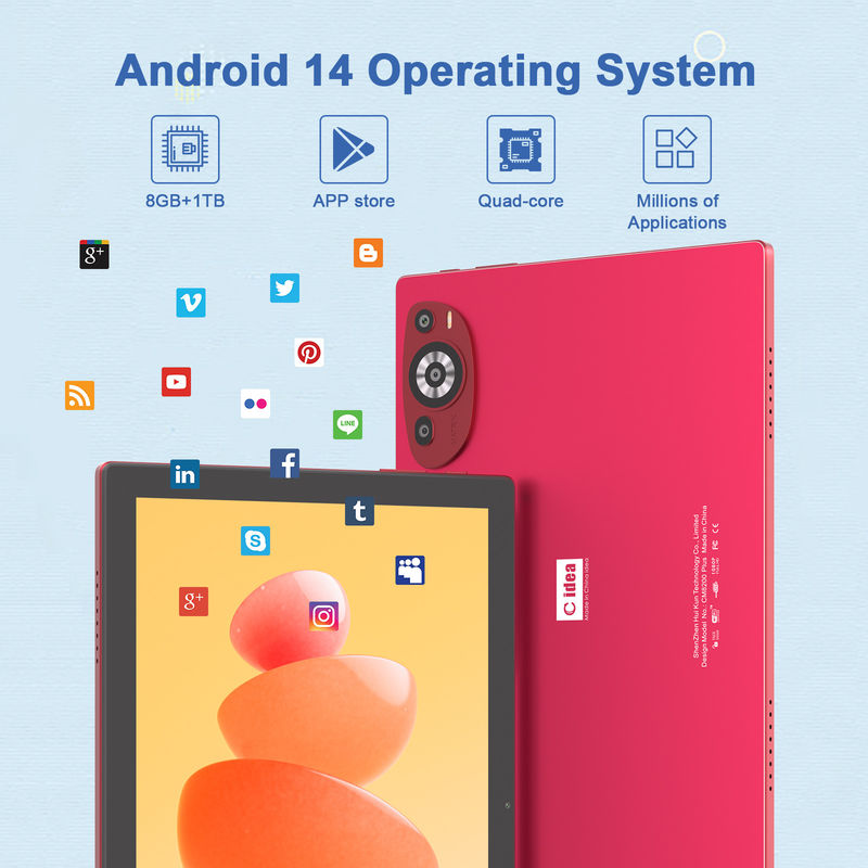 C Idea 10.1 بوصة أندرويد 14 جهاز كمبيوتر لوحي ذكي مع دعم SIM مزدوج CM8200Plus أحمر