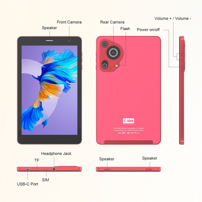 C Idea 5G Android Tablet 8 بوصة Tablet للطلاب مع سيم و واي فاي Cm828 الأحمر