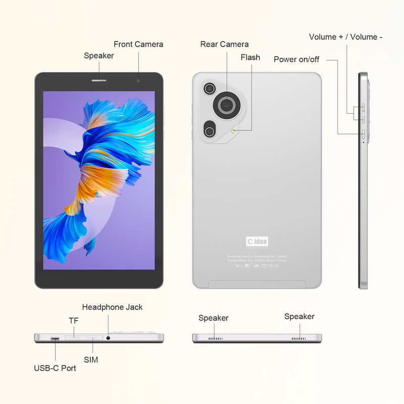 C Idea 8 Inch Tablets كاميرا مزدوجة وشاشة لمسة Smart Tablet PC CM828 فضية