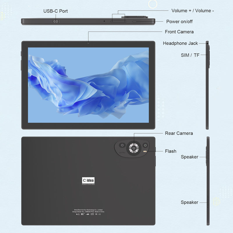 C Idea 10.1 بوصة جهاز لوحي 5G مع دعم سيم لوحة مفاتيح تعليمية Android Tablet Pc M8200 Plus الأسود