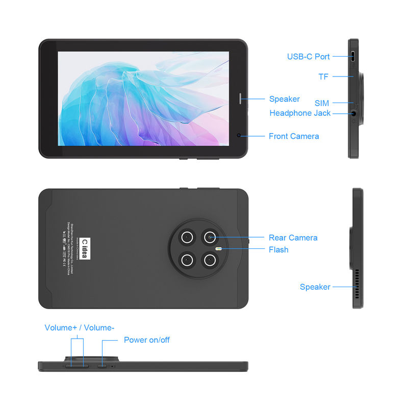 C Idea Android 13 Tablet 512GB مع SIM 7 بوصة جهاز كمبيوتر لوحي CM518 Pro الأسود