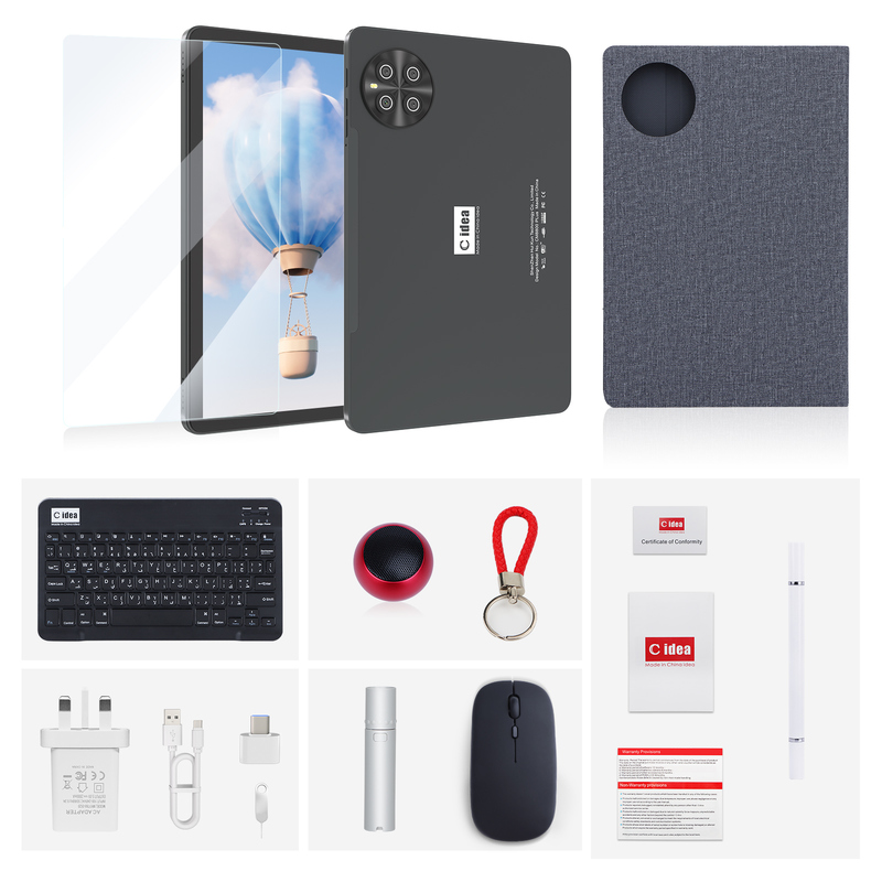 جهاز لوحي C Idea مقاس 10.1 بوصة يعمل بنظام Android 15 مع لوحة مفاتيح وفأرة CM8800plus رمادي