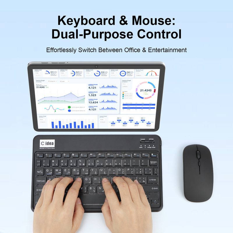 جهاز لوحي C Idea مقاس 10.1 بوصة يعمل بنظام Android 15 مع لوحة مفاتيح وفأرة CM8800plus رمادي