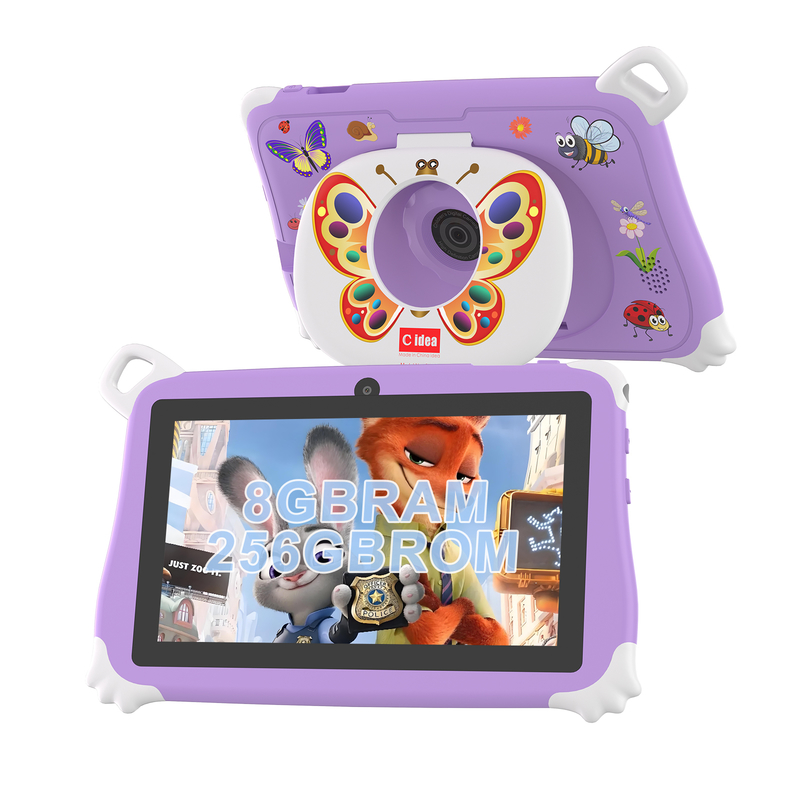 جهاز لوحي للأطفال C Idea Android 15، ذاكرة 8+256 جيجابايت، جهاز تعليمي للأطفال، Kidspad مع تطبيق CM86 سهل الاستخدام، بنفسجي