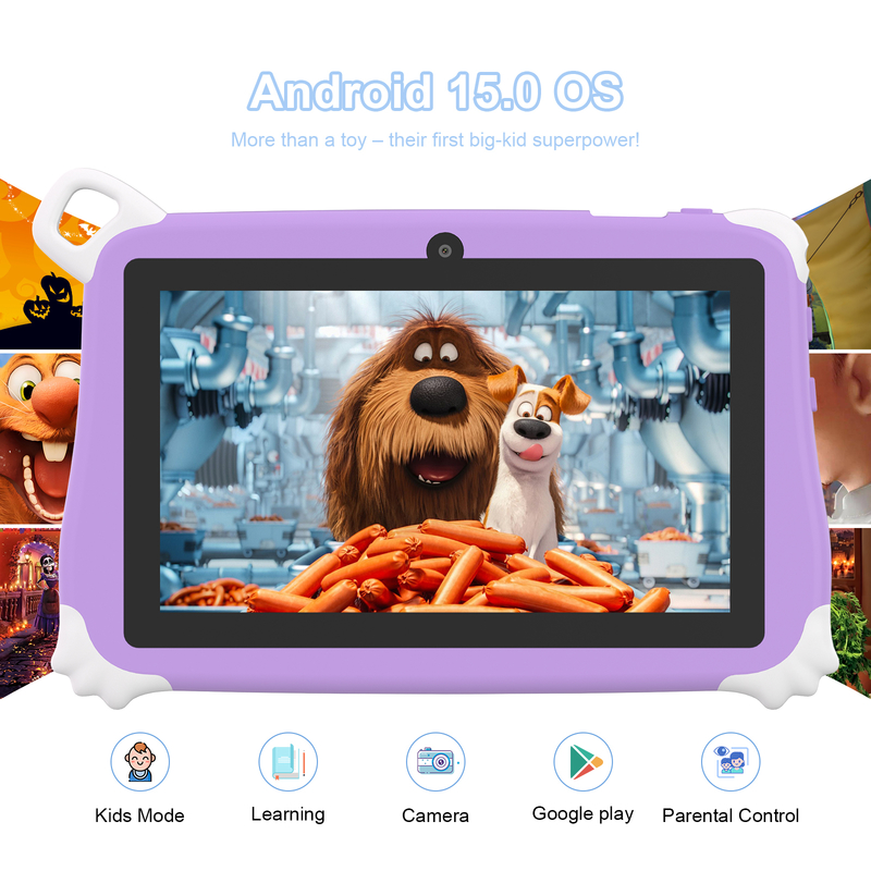 جهاز لوحي للأطفال C Idea Android 15، ذاكرة 8+256 جيجابايت، جهاز تعليمي للأطفال، Kidspad مع تطبيق CM86 سهل الاستخدام، بنفسجي