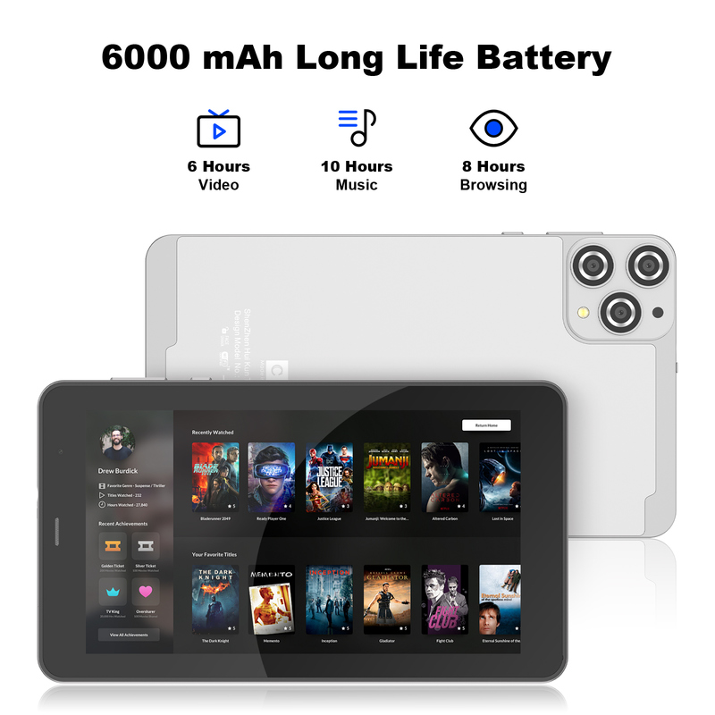 فكرة C 7 بوصة جهاز لوحي واي فاي مع حالة 8 + 256GB تخزين معالج رباعي النواة 600x1024 IPS شاشة لمس CM516 فضية