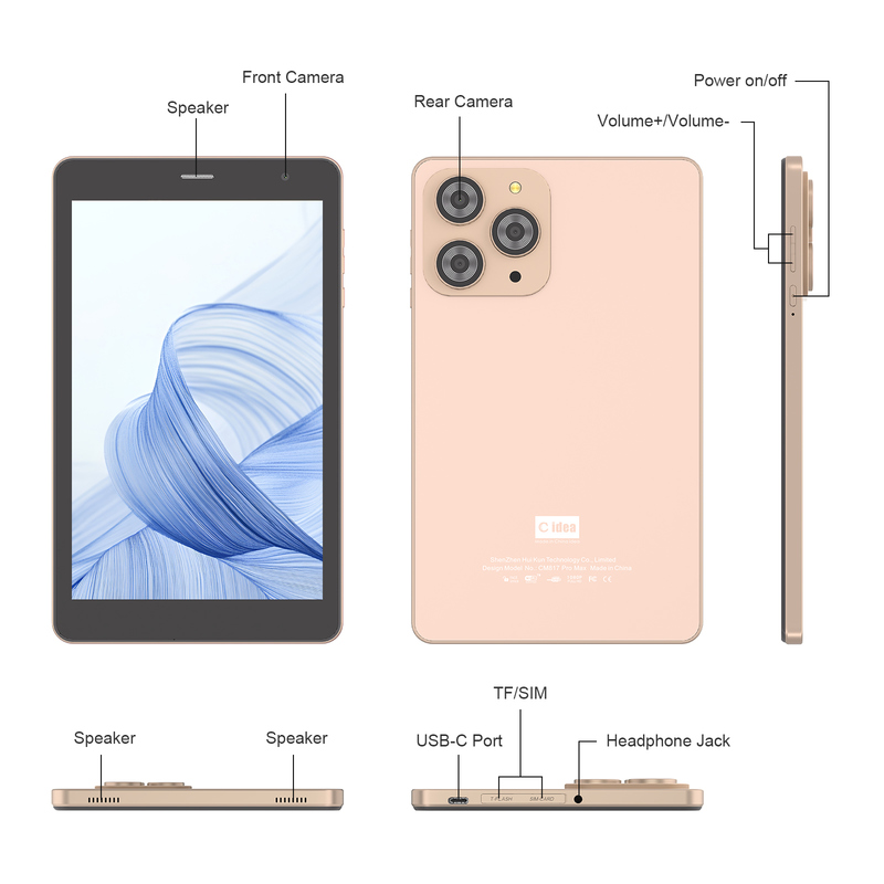 فكرة سي 8 بوصة جهاز لوحي واي فاي مع 8 + 512GB تخزين معالج رباعي النواة 800x1280 IPS الشاشة اللمسية الذهبية CM817 برو