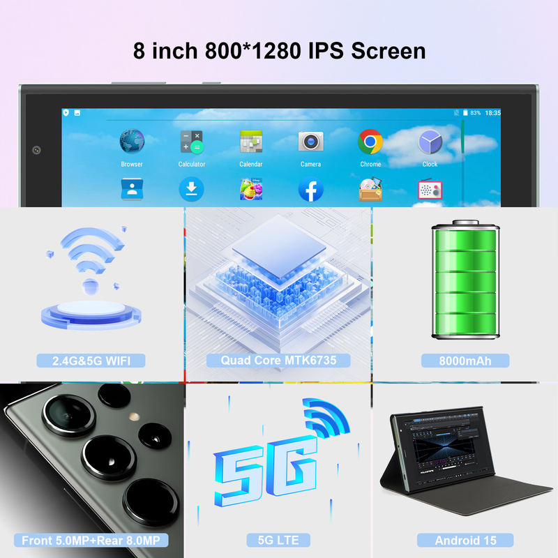 جهاز لوحي C idea مقاس 8 بوصة يعمل بتقنية Wi-Fi مع ذاكرة تخزين 8+512 جيجابايت ومعالج رباعي النواة وشاشة لمس IPS بدقة 800x1280 باللون الأخضر CM824