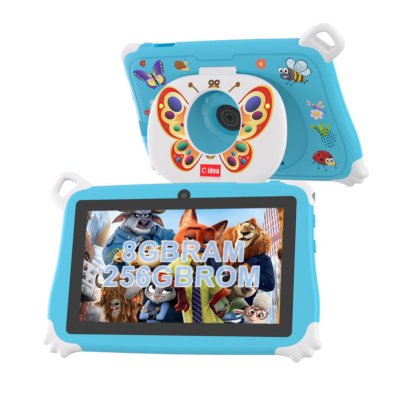 جهاز لوحي للأطفال C Idea Android 15، ذاكرة 8+256 جيجابايت، جهاز تعليمي للأطفال، Kidspad مع تطبيق CM86 باللون الأزرق