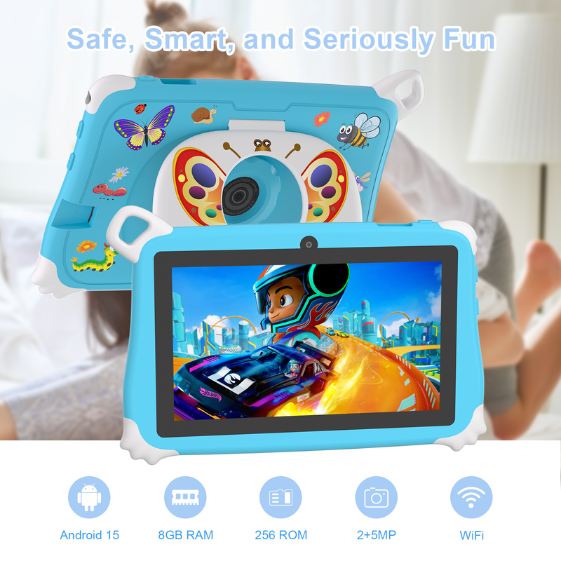 جهاز لوحي للأطفال C Idea Android 15، ذاكرة 8+256 جيجابايت، جهاز تعليمي للأطفال، Kidspad مع تطبيق CM86 باللون الأزرق