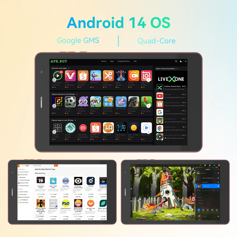 فكرة C شباب أحمر 8 بوصة جهاز لوحي أندرويد 15 مع فتحة بطاقة tf، واي فاي، 8GB + 512GB، 800 * 1280 IPS incell CM828