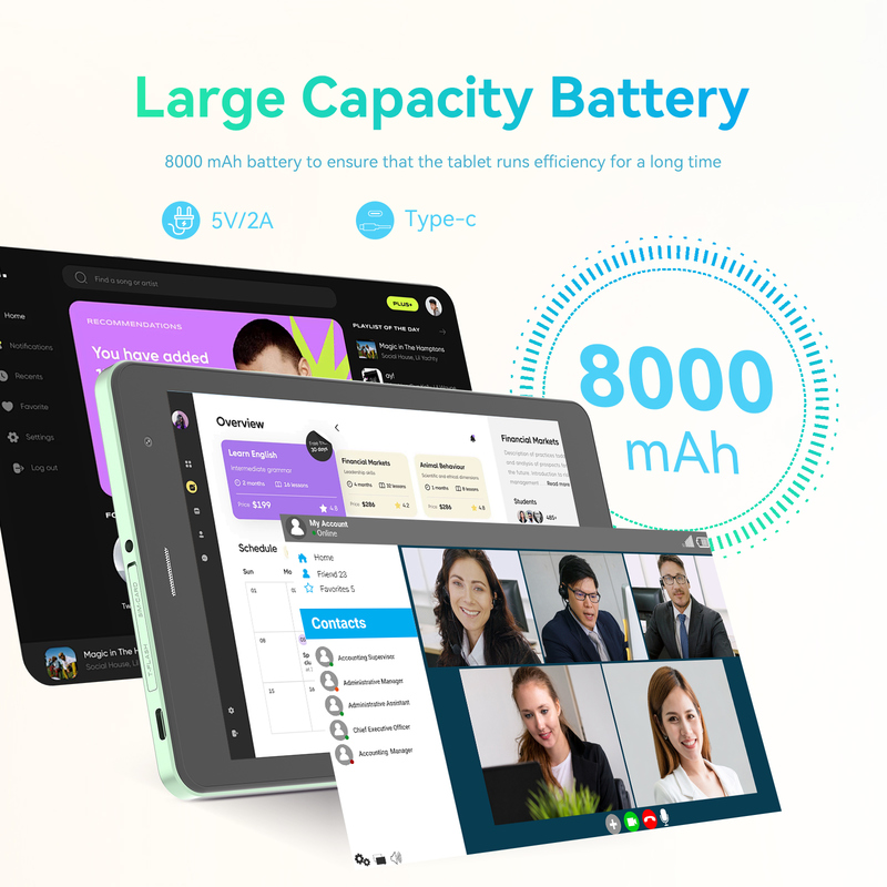 جهاز لوحي C idea Youth أخضر مقاس 8 بوصات يعمل بنظام Android 15 مع فتحة بطاقة tf، وWi-Fi، و8 جيجابايت + 512 جيجابايت، وشاشة IPS incell CM828 بدقة 800 × 1280