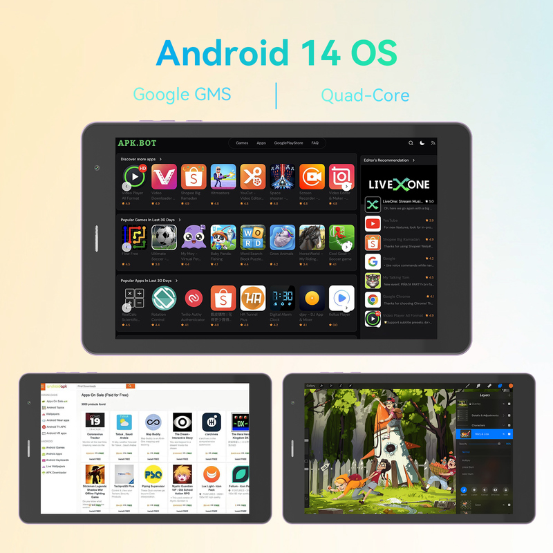 فكرة C Youth purple 8 Inch Tablet Android 15 مع فتحة بطاقة tf، WiFi، 8GB + 512GB، 800*1280 IPS incell CM828