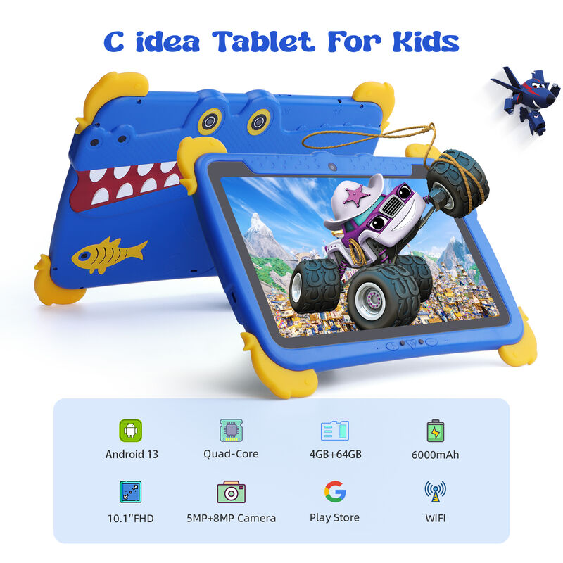 جهاز لوحي C Idea مقاس 10.1 بوصة يعمل بنظام Android، ذاكرة وصول عشوائي (RAM) 4 جيجابايت، ذاكرة قراءة فقط (ROM) 64 جيجابايت، جهاز لوحي للأطفال P1100