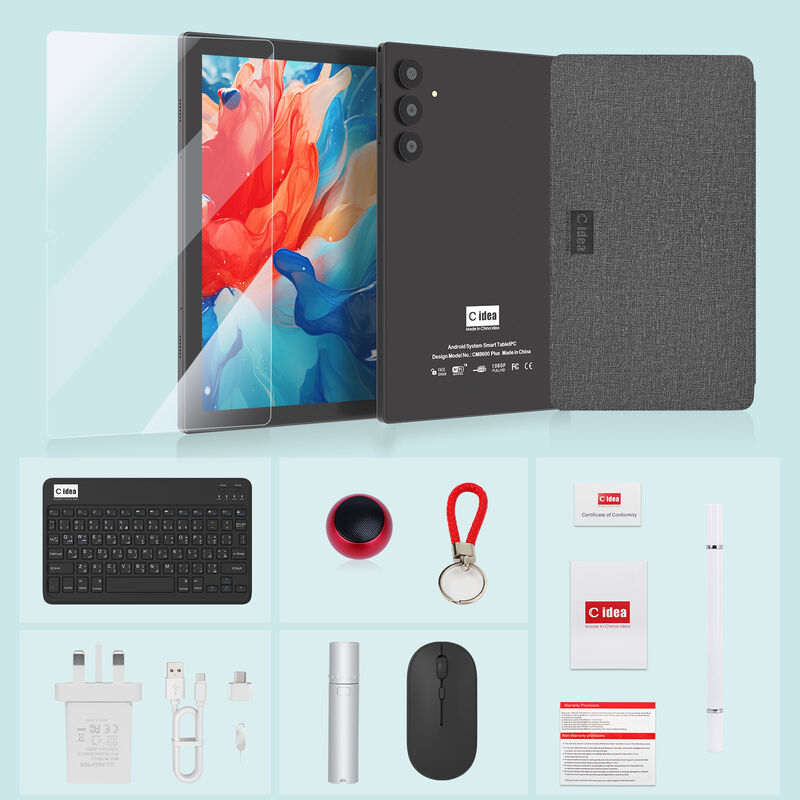 C Idea 10.1 بوصة جهاز كمبيوتر لوحي ذو كاميرا مزدوجة واي فاي HD دقة شاشة سعة 8GB ذاكرة الوصول العشوائي 1TB ROM للاستمتاع والاستخدام التجاري (أسود)