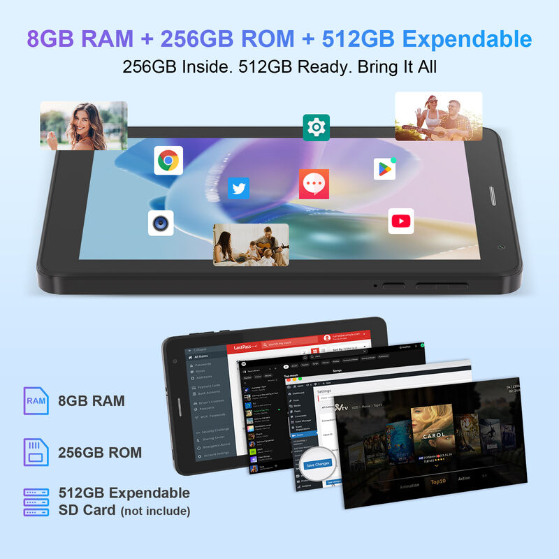 كمبيوتر لوحي C Idea ODM/OEM للأعمال مقاس 7 بوصات يعمل بنظام Android وذاكرة وصول عشوائي 8 جيجابايت وذاكرة قراءة فقط 256 جيجابايت للاستخدام التجاري والترفيهي CM526-أسود