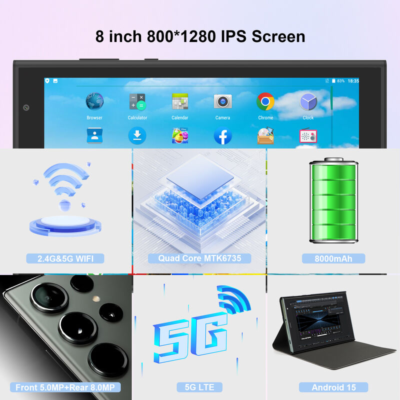 C Idea CM824 Ultra 8-Inch Android 16 Business Tablet رباعي النواة 8GB 512GB التخزين شاشة لمسة FHD الكاميرا المزدوجة الكاميرا اللوحية (أسود)