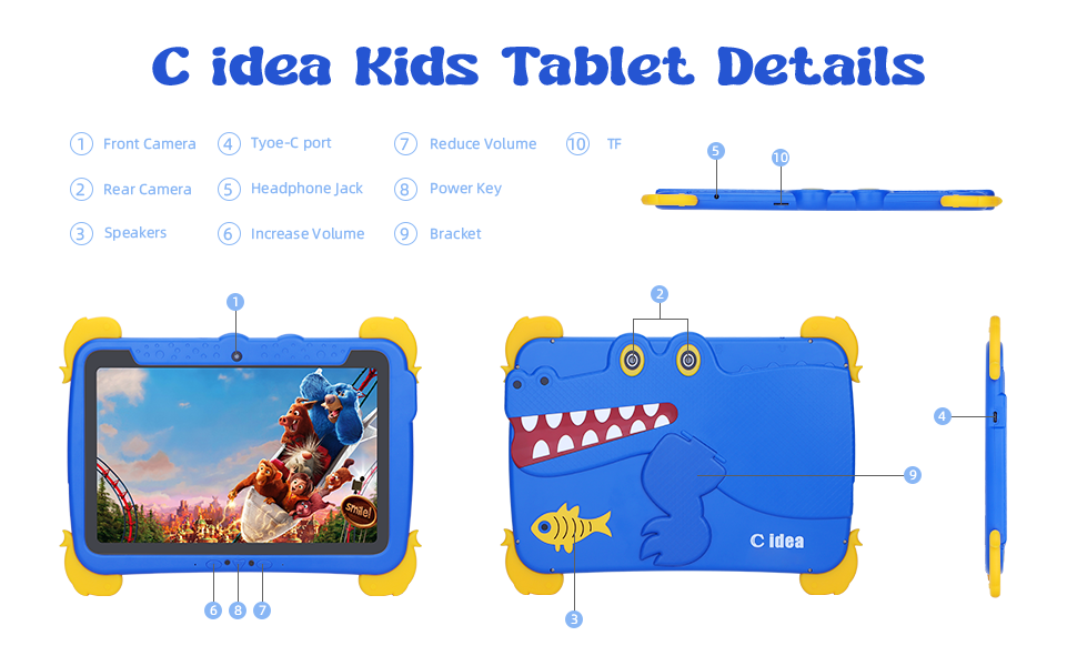 C idea 10.1 inch Kids Tablet PC With Case Eyes Protection ips HD Screen Pre-Install IWAWA P1150 أجهزة كمبيوتر محمولة